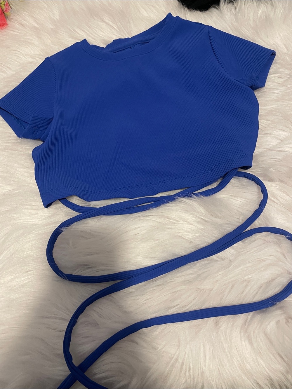 Royal Blue Crop Tie-Front kids dance Top